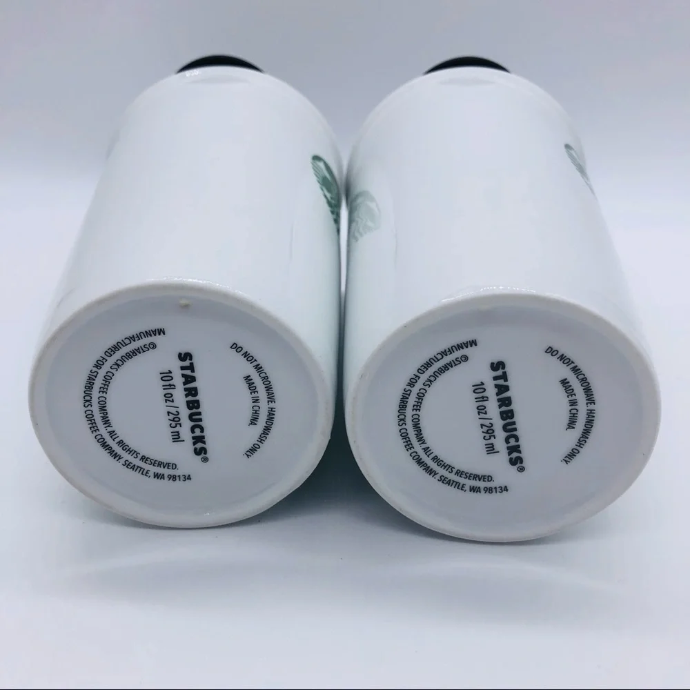 Starbucks set of 2 ceramic 10 ounce travel tumbler with black sliding lids